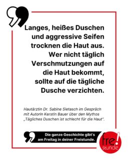 Mal ehrlich: Wie oft duschst du? Täglich? Das kann – abhängig von der Dauer, Temperatur und den Reinigungsprodukten – deine Haut tatsächlich schädigen. An dem Mythos ist also etwas Wahres dran. Weitere Volksweisheiten rund um die Gesundheit nehmen wir zusammen mit Experten am Freitag in der neuen Freistunde unter die Lupe. 🚿📰

#gesundheit #mythos #freistunde