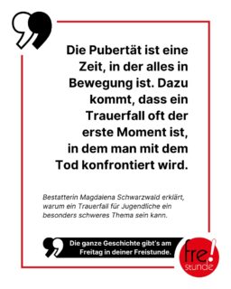 Stirbt ein naher Verwandter oder ein Freund, ist nichts mehr so wie es war. Doch mit wem darüber sprechen, wenn die ganze Welt zu erwarten scheint, dass man zu funktionieren hat? Wie sich Trauer bei Jugendlichen auswirken kann und warum es nicht unbedingt die Pubertät ist, die sie so schwer macht, erklären wir am Freitag in der neuen Freistunde.
#trauer #trauerfall #tod #bestattung #friedhof #zeitung #freistunde