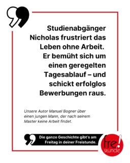 Eine schwierige wirtschaftliche Lage bedeutet auch: Probleme auf dem Arbeitsmarkt. 😦 Gerade sind vor allem junge Menschen betroffen, die nach dem Studium einen Job suchen. Dabei galt ein Uni-Abschluss lange als Garantie für eine erfolgreiche Berufslaufbahn. Ist das nicht mehr so? Diese Frage beantworten wir diese Woche in der neuen Freistunde! 🙂

#arbeit #job #jobsuche #studium #bewerbung #zeitung #freistunde