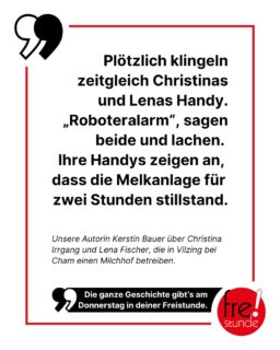 Morgen stellen wir dir die Milchmädls vor. Das sind Lena Fischer und Christina Irrgang vom Milchhof Irrgang bei Cham. Die zwei Schwestern kümmern sich um 130 Kühe 🐮 und stellen nebenbei Speiseeis und Milch-Produkte 🥛 wie Frischkäse, Joghurt oder Butter her. Auf welche Herausforderungen sie dabei treffen, das erfährst du morgen in der neuen Freistunde.

#kühe #bauernhof #milchhof #hofladen #landwirtschaft #bayern #cham