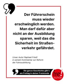 Die Bundesregierung hat heute einen Gesetzentwurf zur Führerscheinreform auf den Weg gebracht. Ziel ist es, die Kosten zu senken. Das findet auch unser Autor gut, hält sonst aber nicht viel von den Vorschlägen – ebenso wie viele Fahrschulen. Am Freitag schauen wir uns die Reform genauer an und zeigen, wie sich die Kosten für den Führerschein zusammensetzen. 🪪🚗
#führerschein #fahrschule #auto #ausbildung #fuehrerschein
