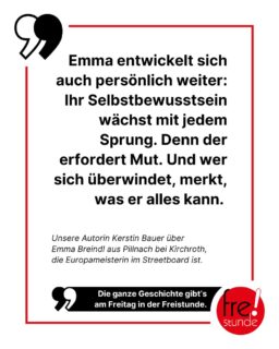 Tricks sind mit einem Streetboard schwerer als mit dem Skateboard – denn das hat keine drehbaren Fußplatten. Emma Breindl aus Pillnach bei Kirchroth aber liebt Sprünge. Die Zwölfjährige ist seit Ende Juni sogar Europameisterin 🏆 im Streetboard. Was Emma durch den Sport alles fürs Leben gelernt hat, das liest du am Freitag in der neuen Freistunde. 🛹

#streetboard #streetboarding #board #boarding #skateboards #selbstbewusstsein #mut #niederbayern #zeitung #freistunde