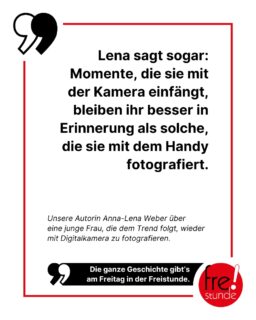 Digitalkameras sind bei jungen Menschen wieder im Trend. 📷 Fotos sollen nach echtem Leben aussehen – und genauso unperfekt sein. Nicht maximal aufgehellt, geschärft und automatisch optimiert, sondern mit all den kleinen Eigenheiten, die eine Aufnahme mit einer älteren Kamera mit sich bringt.
Mehr dazu am Freitag in der Freistunde! 😊
#digicam #photograpy #digitalkamera #erinnerungen #zeitung #freistunde