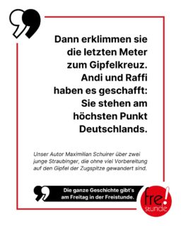 Vorbereitung ist bei einer Wanderung eigentlich das A und O. Für Andreas Schulz und Raffael Schuster gilt das nicht: Sie sind ohne große Erfahrung und Planung auf die Zugspitze gestiegen. 🏔️ Mehr über das riskante Abenteuer liest du am Freitag in der neuen Freistunde! 😊

#wandern #hiking #wanderlust #zugspitze #alpen #gipfel #zeitung #freistunde