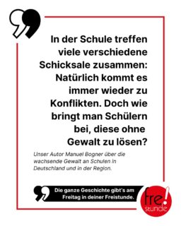 Zahlen der Polizei verraten: Die Gewaltfälle an den Schulen in Bayern und Deutschland nehmen zu. 🚨 In der neuen Freistunde machen wir uns am Freitag auf die Suche nach Gründen und möglichen Lösungsansätzen für das Problem. Denn die Wahrheit ist komplexer als eine Zahl, die immer weiter anwächst. 👨🏫
#gewalt #analyse #schule #lehrer #schüler #konflikt #statistik #polizei #recherche #zeitung #freistunde